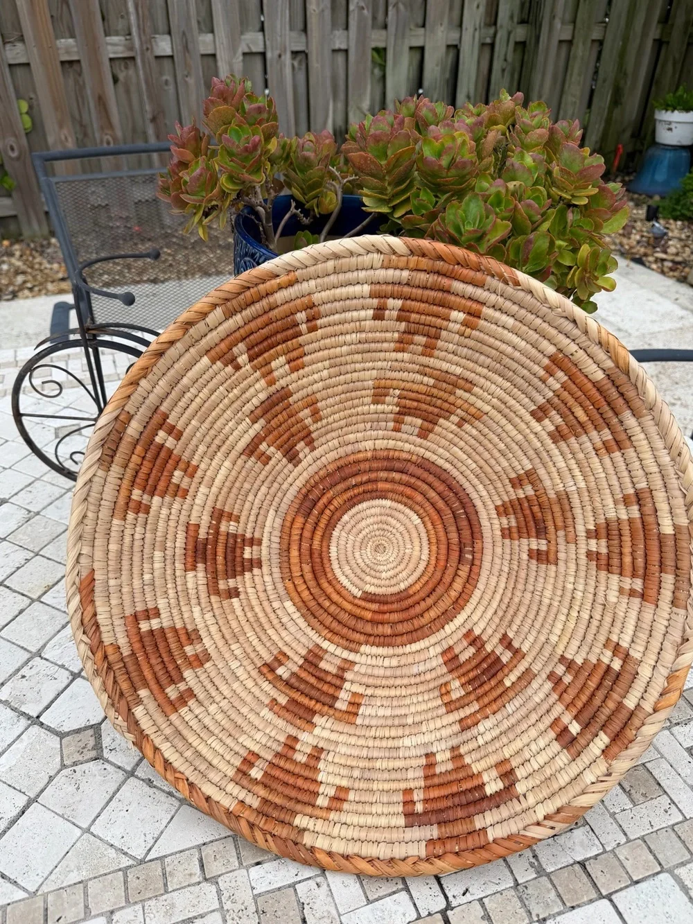 Handwoven Decorative Woven Basket - African Design Natural and Brown Coil 17”X5”